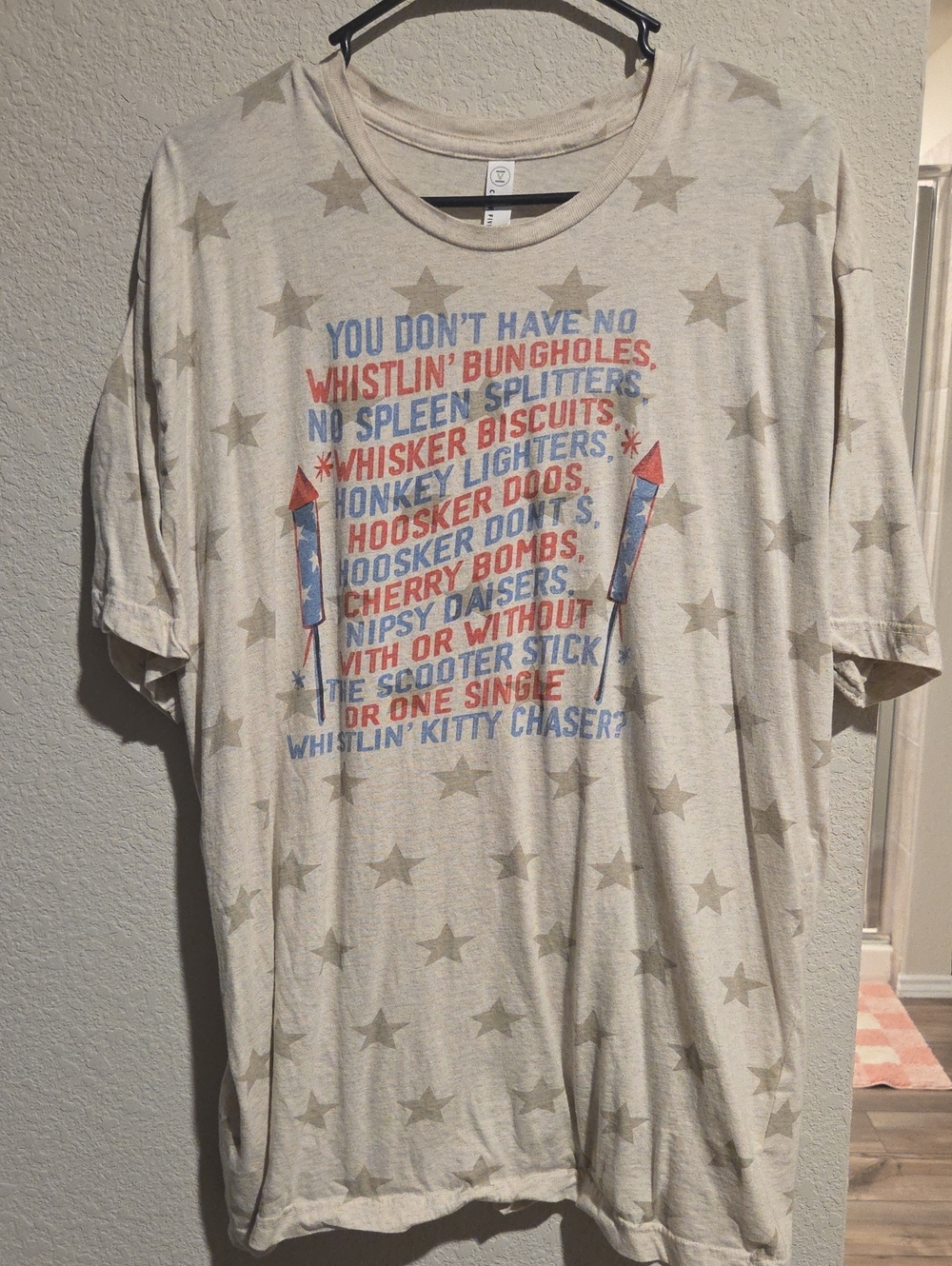 Vintage Style Star Graphic Tee in Cream with Patriotic Print
